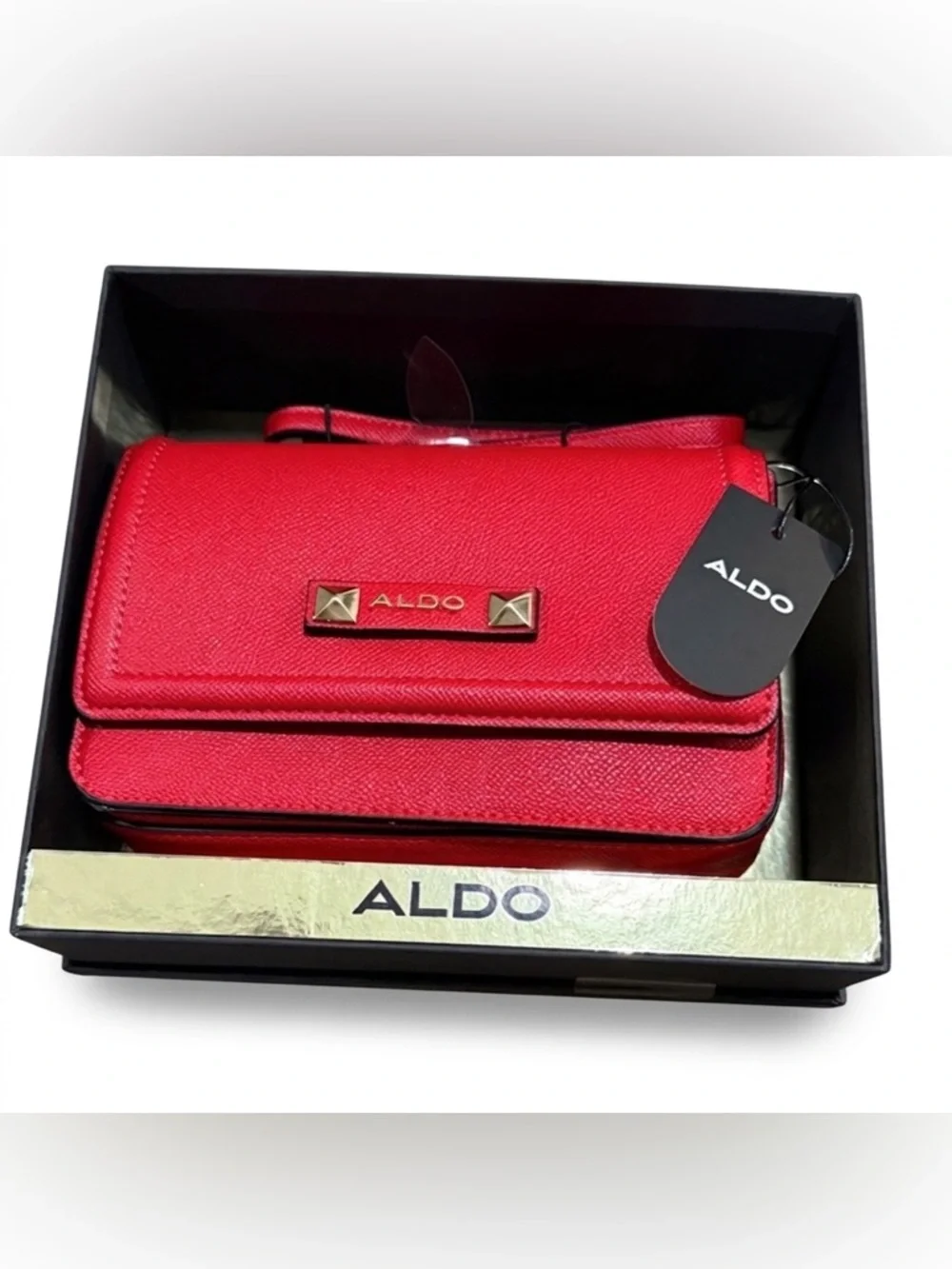 Aldo Bold Red Crossbody with Gold Accents With Gift Box